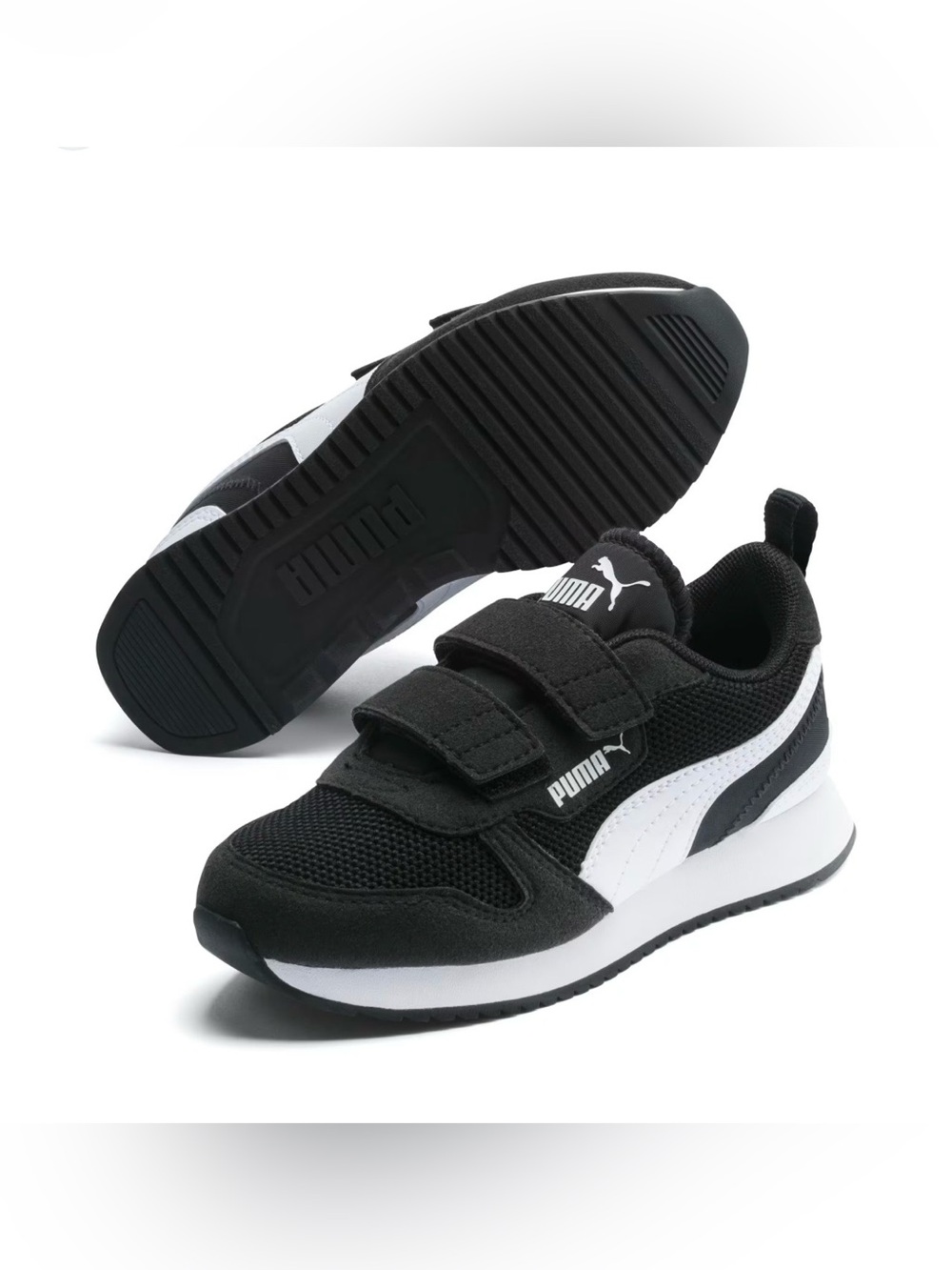 NWOT Puma R78 Little Kids Velcro Sneakers Little Boy Girl Black White Shoes